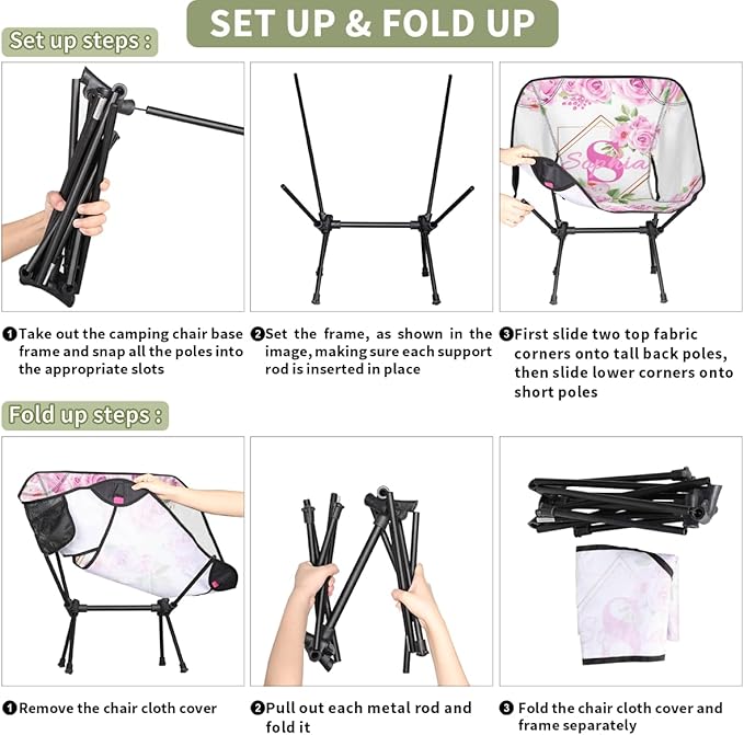 Camping Chair Personalized Backpacking Chair Lightweight Portable Folding Customized Name Chairs for Beach Sport Hiking (Hot Pink)