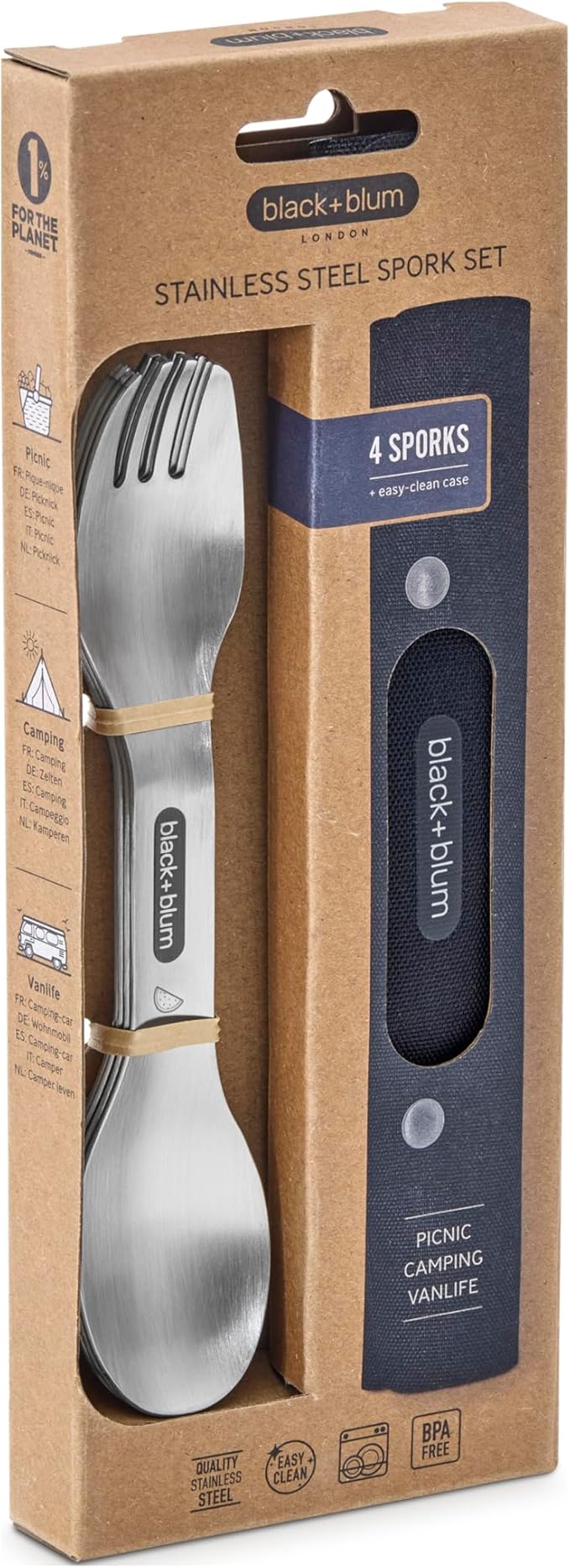 Black+Blum Spork Set of 4 - Stainless Steel Spork Set with as Easy Clean Carry case