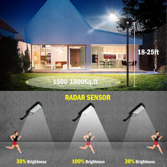 2 Pack Solar Street Light Outdoor200w 6000LM Solar Motion Flood Lights IP66 Waterproof Dusk to Dawn Led Remote Control for GardenPaking LotPoleBarnWall Lighting