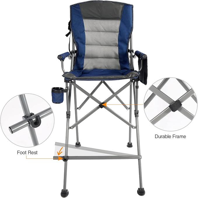 REDCAMP Oversized Tall Camping Chair for Adults 330lbs Portable High Folding Directors Chair Foldable Bar Height Stool with Side Pocket for Lawn Sport Blue
