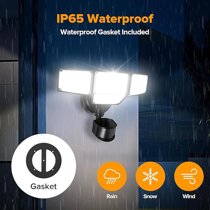 LUTEC 80W 9000LM LED Security Light Hardwire Motion Sensor Outdoor Lights 4 Head LED Flood Lights Outdoor 5000K Daylight IP65 Waterproof Motion Detected Lights for Outside Garage Yard (Black)