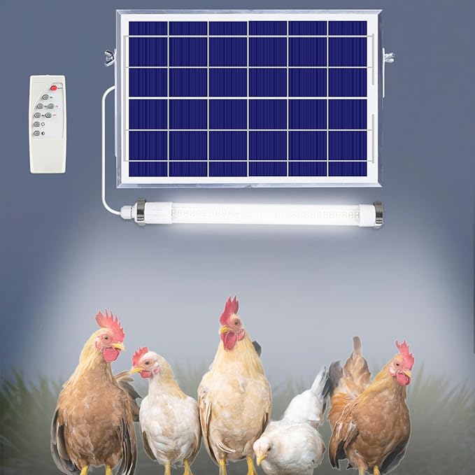 MEIHONG 2 Pack Solar Chicken Coop Lights with Timer | Dimmable LED Solar Shed Lights IP66 Waterproof &amp 16.4ft Cord | with Dusk to Dawn Sensor | Hanging Ceiling Light for Poultry Farms Coops