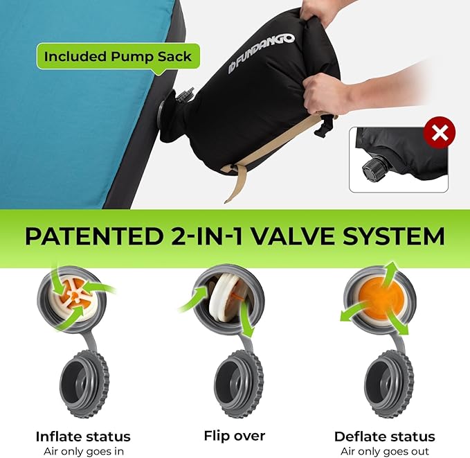 FUNDANGO Camping Self-Inflating Sleeping Pad Single Twin Size air Foam Mattress Cot with Pump Sack for Tents Car Van Outdoor Home