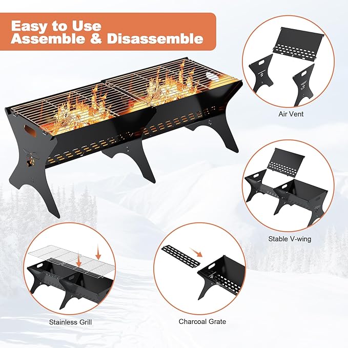 Camping Campfire Grill 2 Packs | Portable Folding Charcoal Grills Backpacking &amp BBQ Grill Heavy Duty Firepit Grate Grill with Carry Bag for Outdoor Cooking Bonfire Patio Backyard-31 Inch