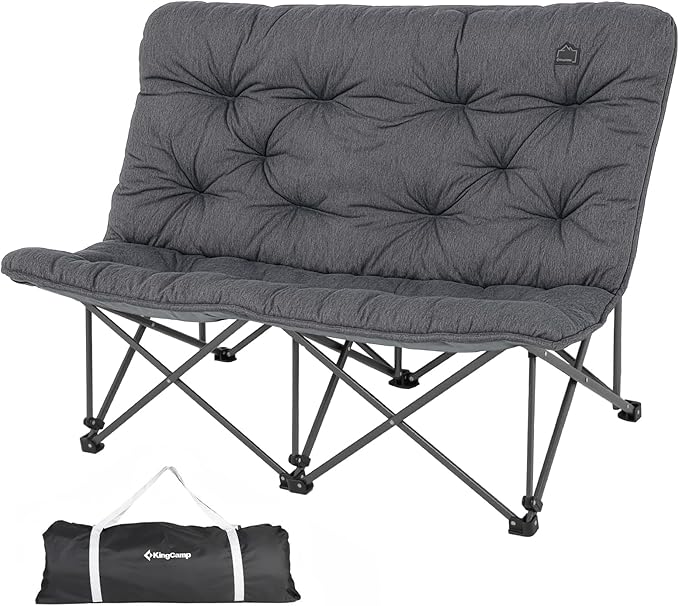 KingCamp Double Camping Chair Oversized Padded Butterfly Chair Couch Portable Folding Loveseat 600lbs Heavy Duty Comfy Dorm Double Seat with High Back for Outdoor Indoor Patio Home Living Bed Room