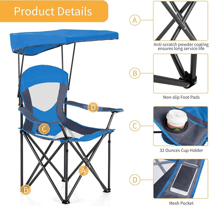 ALPHA CAMP Oversized Camping Chair with Shade Canopy Folding Lawn Chairs