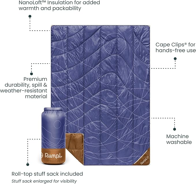Rumpl Backcountry Puffy Blanket Ultra-Portable and Lightweight Adventure Blanket 1-Person (52x75 inches) Trace Valley Marionberry