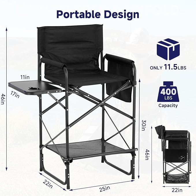 Slsy Taller Heated Camping Chair Heated Portable Camp Chair with 3 Heat Levels Heavy Duty Heated Director Chair for Lawn Outdoor Picnic Lounge Patio