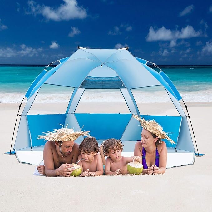Beach Tent-Outdoors Easy Up Cabana Tent Sun Shelter Beach Umbrella Deluxe Large for 5-6 Person Blue
