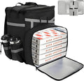 Food Delivery Backpack Expandable Insulated Pizza Bag with 4 Cup Holders Large Waterproof Catering Bag with Reflective Strip Support Boards for Delivery Bike Doordash