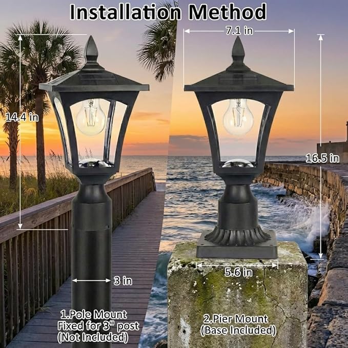 Outdoor Solar Lamp Post Light with Glass Shade &amp Pier Mount Base IP45 Waterproof Dusk to Dawn Solar Post Lantern Warm White for Garden Yard Fence Deck &amp Holiday Décor