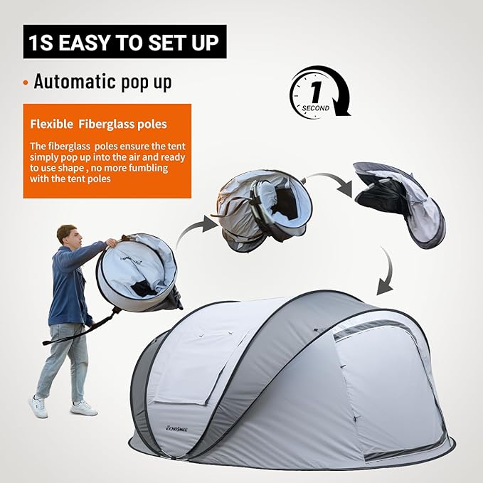 EchoSmile Instant Pop Up Camping Tent 2/4/6 Person Easy Setup Tent Water Resistant Dome Portable with Carry Bag