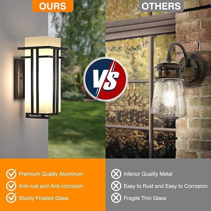 Outdoor Lighting Fixtures Wall Mount Outdoor Wall Lights Modern with Frosted Glass Aluminum Exterior Light for House Outdoor Wall Lantern for Garage Porch Carriage Patio (17''H 1 pc)