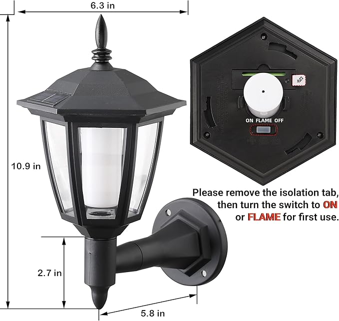 Dynaming 4 Pack Solar Flame Wall Lanterns Outdoor Solar Powered Wall Mounted Sconce Lights Flickering Flame LED Lights Auto On/Off Wall Hanging Lights Waterproof for Garage Stair Patio Porch Yard