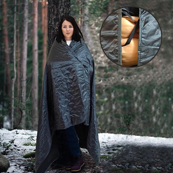 Large Outdoor Blanket Waterproof QuiltedThick Warm Fleece Blanket for Stadium Camping Picnics Beaches Pets Sports - Sandproof Windproof Washable Portable - Black