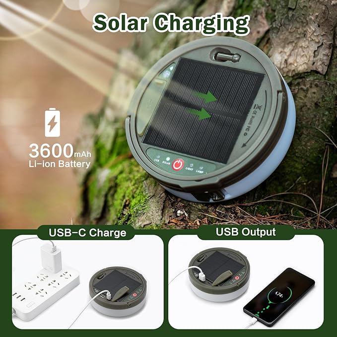 Solar Camping String Lights 4 in 1 Camping String Lights Outdoor(39.4ft) with 8 Lighting Modes Solar Powered and USB Rechargeable Light with Remote Control for Camping Yard and Hiking