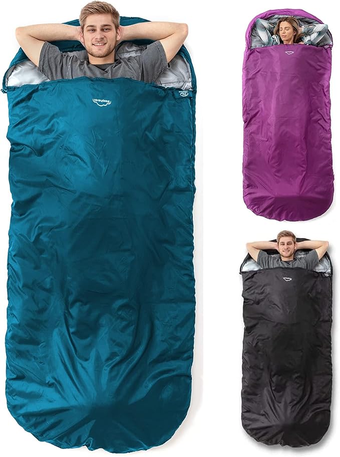 Highlander Sleephaven XL Adult Wide Tall Lightweight 2 Season Sleeping Bag Curved Pod Design - Perfect for Camping Hiking and Backpacking