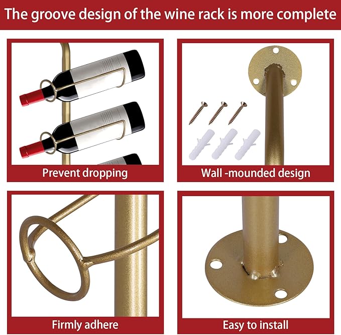 5 Pack 12 Bottle Wall Rack DIY Detachable Metal Bottle Display Holder Storage Rack for Kitchen Pantry Dining Room Bar Commercial Restaurants