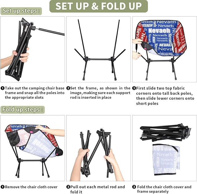 Custom Portable Camping Chair with Side Pockets Personalized Lightweight Foldable Chair with Name for Backpacking Hiking Camp Lawn Fishing