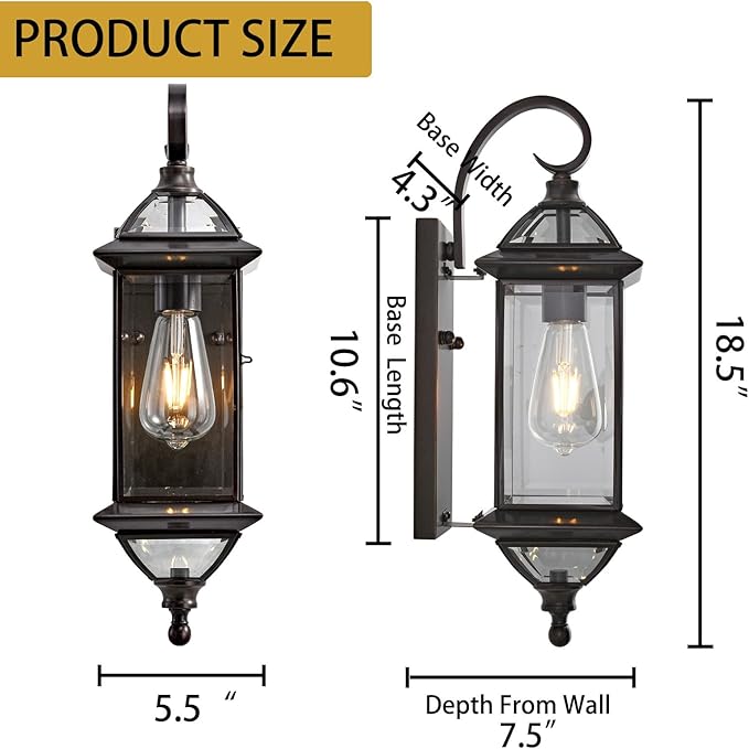 Exterior Wall Light Fixtures 18.5Inch Copper Outdoor Wall Lights Waterproof with Clear Glass Lantern Wall Sconce Oil Rubbed Bronze Porch Light for House Patio Garage Front Porch E26