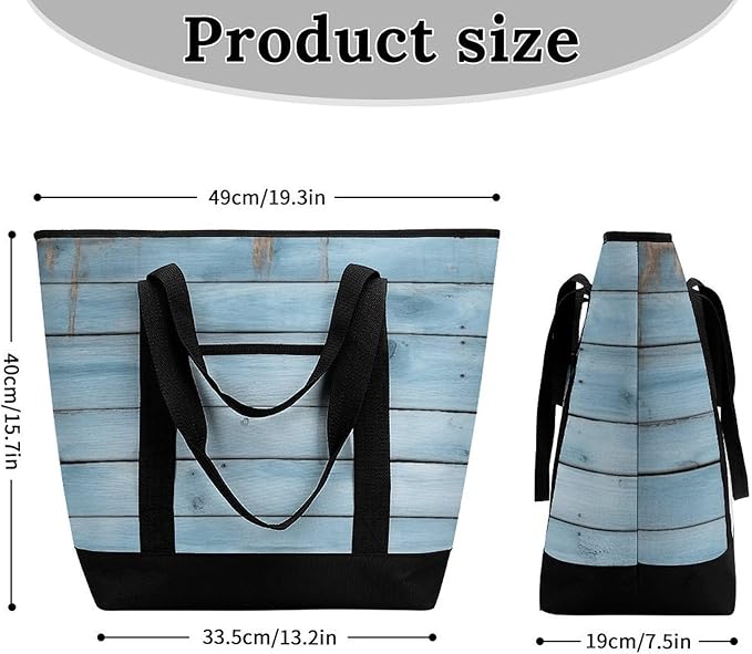 Insulated Shopping BagLarge Reusable Cooler Bags Blue Wood Printed Foldable Shopping BagTravel Waterproof Shoulder Bag