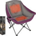 CAMPHILL Heated Camping ChairsOversized Padded Heating Lawn Chair with Cup HolderWide&ampThickHeavy Duty Folding for PatioTailgatesand SportsBattery NOT IncludedPurple