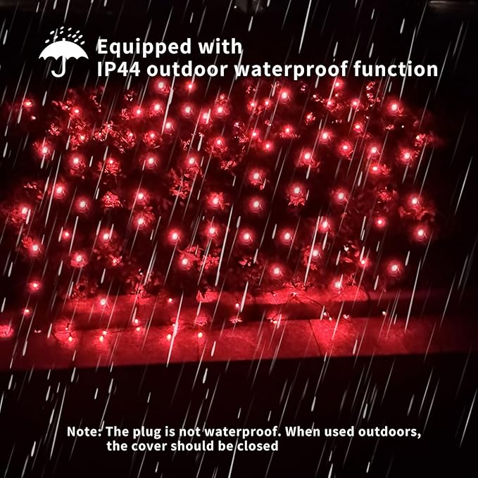 LED Christmas Net Lights Outdoor UL Certified 144LED 6ftx6ft Green Wire Connectable Waterproof Mesh Light for Christmas Party Yard Shrubs and Bushes Decorations (Red)