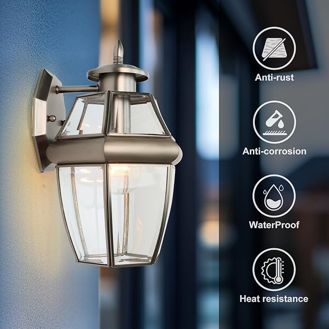 Outdoor Wall Lantern 12 Inch Exterior Light Fixture Waterproof Porch Lights with Glass Shades Wall Mounted Outside Lighting for Farmhouse Patio Doorway Garage (E26 Base Max 40W)