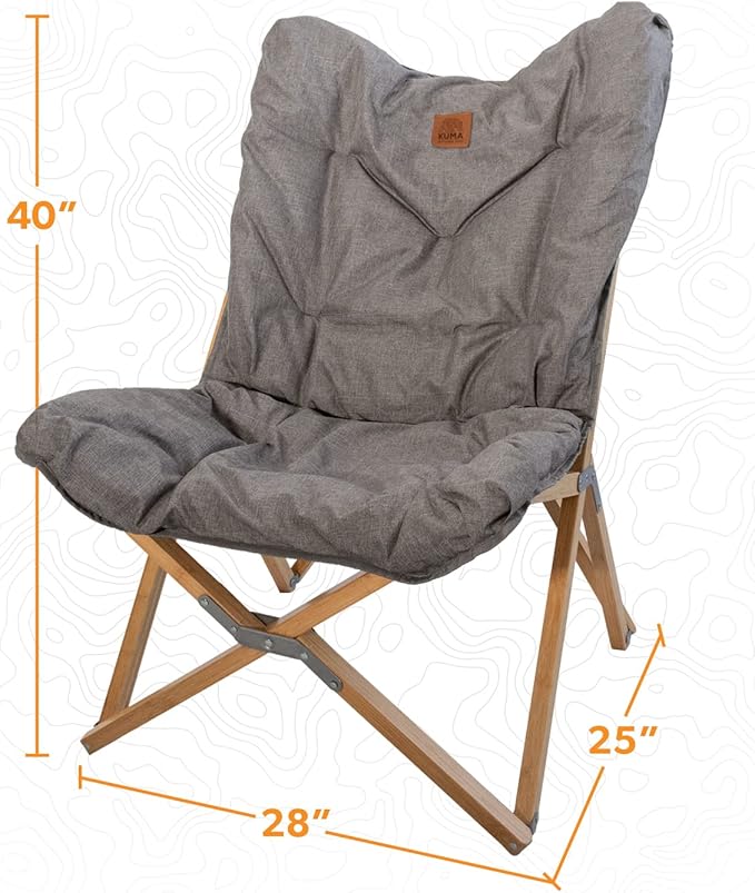 Kuma Outdoor Gear Yoho Bamboo Butterfly Chair with Carry Bag Ultimate Portable Luxury Outdoor Chair for Camping Glamping Sports &amp Outdoor Adventures (Heather Grey)