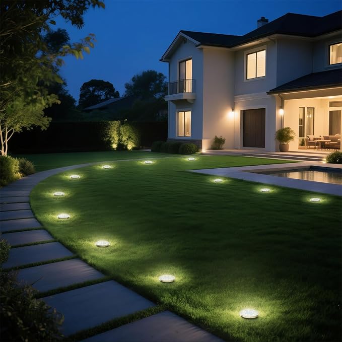 INCX 4.6 inch Solar Lights Outdoor Waterproof12 Pack Solar Lights for Outside Solar Garden Lights Landscape Lighting for Patio Pathway Lawn Yard Deck Driveway Walkway Cold White