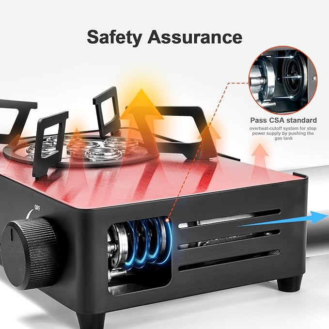 Odoland 7500BTU Camping Butane Stove with Compact Carry Case CSA Certified Portable Gas Stove for BackpackingPicnicOutdoor AdventuresBlack