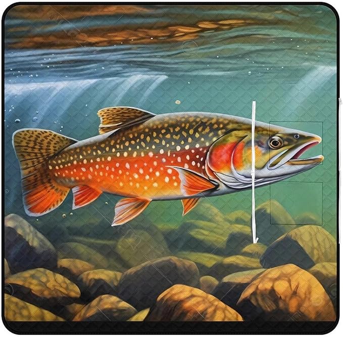 Brook Trout Fly Fishing_79629943 Print Zipper Style Picnic Mat Waterproof &amp Heat-Insulating Foldable Into A Shopping Bag