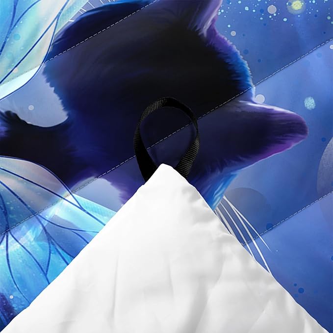 Axolotl Butterfly Cat Camping BlanketMoon Stars Packable Outdoor BlanketGlitter Planet Lightweight Waterproof Printed BlanketCat Lover Travel Blanket for CampingTravelStadiumHikingNavy Blue