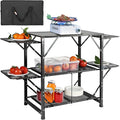 VEVOR Camping Kitchen Table Aluminum Folding Portable Outdoor Cook Station with 4 Iron Side 2 Shelves &amp Carrying Bag Quick Installation for Picnic BBQ Beach Traveling