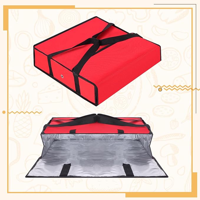 Mifoci 2 Pcs 20 x 20 x 6 Insulated Pizza Delivery Bag Pizza Warmer Bags Carrier Insulated Bags Hold 2-16 or 18 Boxes for Catering Food Delivery Restaurants Cookouts(Red)