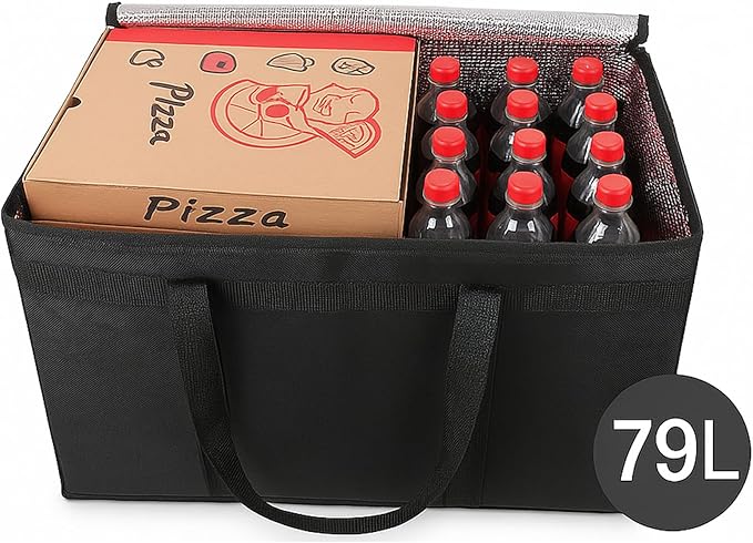 Bodaon 2-Pack Insulated Food Delivery Bag With Hard Bottom XXXL Pizza Cooler Bags Rideshare Delivery Bag Grocery Shopping and Catering Thermal Cold/Hot Styrofoam Carrier for Travel/Car