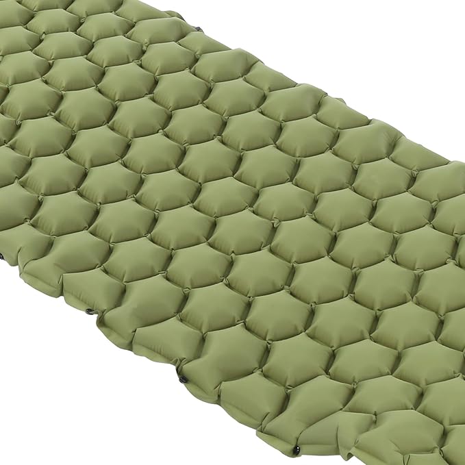 Camping Sleeping Pad with Foot Press Inflation &amp 3D Support - Lightweight Air Mattress (700g) for Backpacking 40D Nylon TPU Compact for Travel