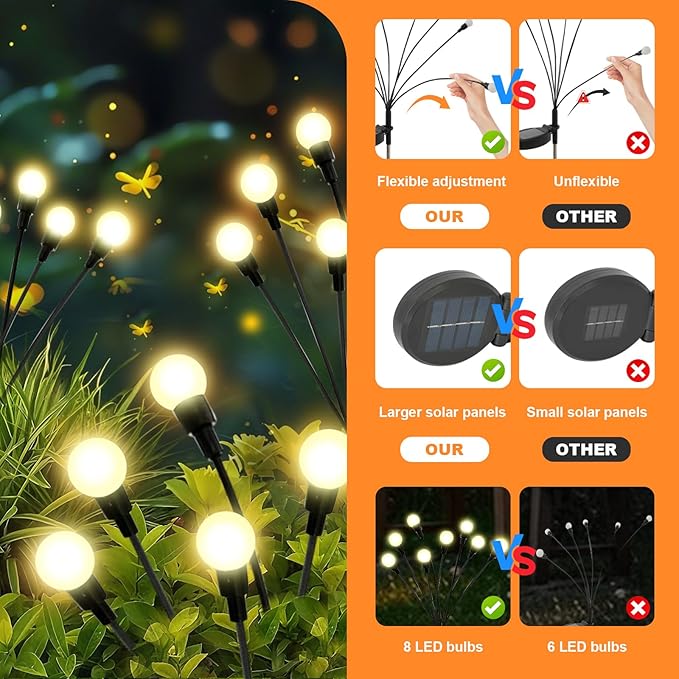 ALSO GO Solar Lights Outdoor 6 Pack 48 LEDs Firefly Lights Waterproof Solar Garden Light for Yard Patio Pathway Outdoor Decoration Gardening Gifts for Women Christmas Decor