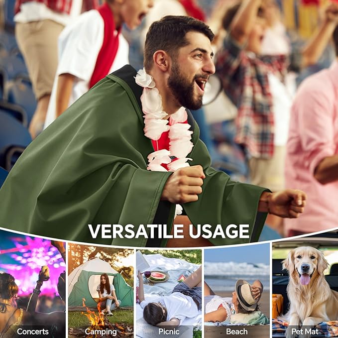 BEDELITE Large Waterproof Camping Blanket for Spring and Autumn Lightweight Packable Blanket for Car Foldable Fleece Stadium Blanket for Outdoor Sports Wearable Machine Washable 55 x 80Green