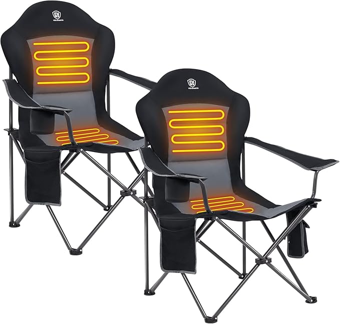EVER ADVANCED Heated Camping Chair Lawn Chairs Heated Chair Outdoor Sports with 3 Heat Levels Heated Folding Chair Camping Chairs for Adults Supports 400lbs Battery Not Included