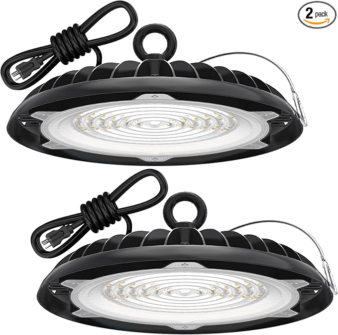 HYPERLITE UFO LED High Bay Light: 150W 19500LM High Bay LED Shop Lights with 6ft Plug - 5000K IP65 LED Warehouse Lights for Workshop Stadium Garage Lighting 2-Pack