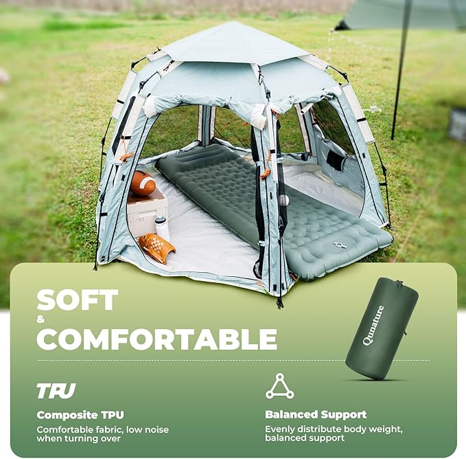 Camping Mattress Sleeping Pad for Outdoor Camping Ultra-Light Inflatable Camping Bed with Built-in Pillow - Air Pad Carry Bag - Compact &amp Lightweight Camping Gear Essentials