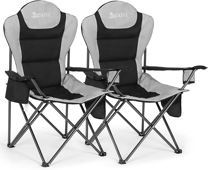 Camping Chairs for Adults Heavy Duty Camping Chairs 2 Pack Folding Chairs for Outside Support 380 LBS Portable Travel Outdoor Camp Chair with Cup Holder &amp Cooler Bag Sports Chairs for Basebal