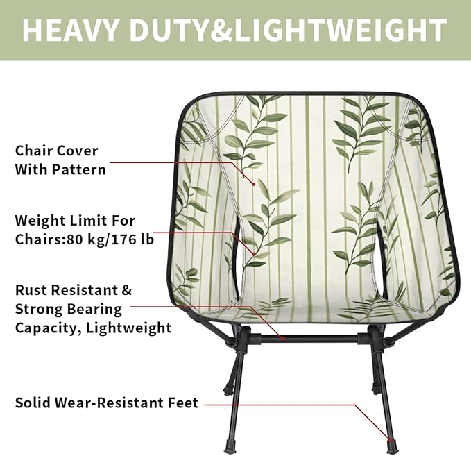 Honeybaby Folding Camping Chair Leaves Stripes Camping Chairs Lightweight Portable Chair Outdoor Foldable Chairs for Camping Travel Picnic Beach Hiking