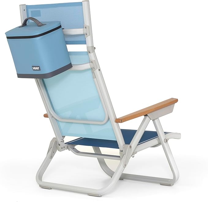 Veer Beach Chair - Durable Rust Resistant Beach Recliner (Reclines Fully Flat) with Breathable Fabric Towel Rack Flip Up Headrest and Backpack Straps