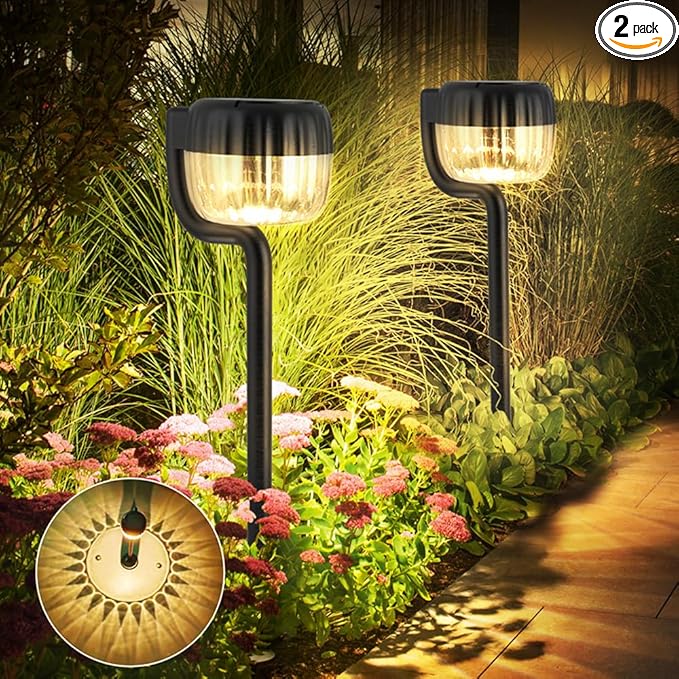 Outdoor Solar Pathway Lights IP64 Waterproof Solar Powered Landscape Spot Light 2 Pack Solar Decoration Garden Lights for YardPorchWalkwayDriveway