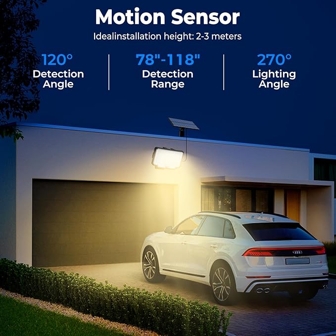 Peasur 2 Pack Solar Motion Lights Outdoor 318 LED Solar Security Light with 3 Modes IP65 Waterproof Powered Flood Lights for Outside Garden Patio Garage Yard Backyard Warm White