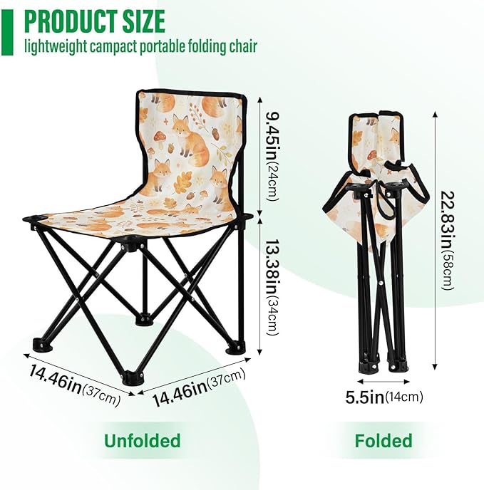 Foldable Camp Chairs for Adults Fox Watercolor Beach Chair Backpack Lightweight Backpacking Includes Carry Bag Fishing