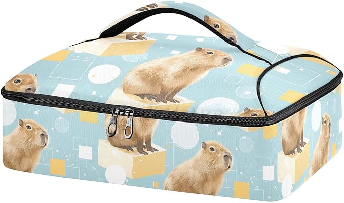 Casserole Carrier Adorable Cute CapybaraInsulated Casserole Carrier for Hot or Cold Food Thermal Lunch Tote for Potluck Parties Picnic Beach Fits 9 x 13 Inches Baking Dish