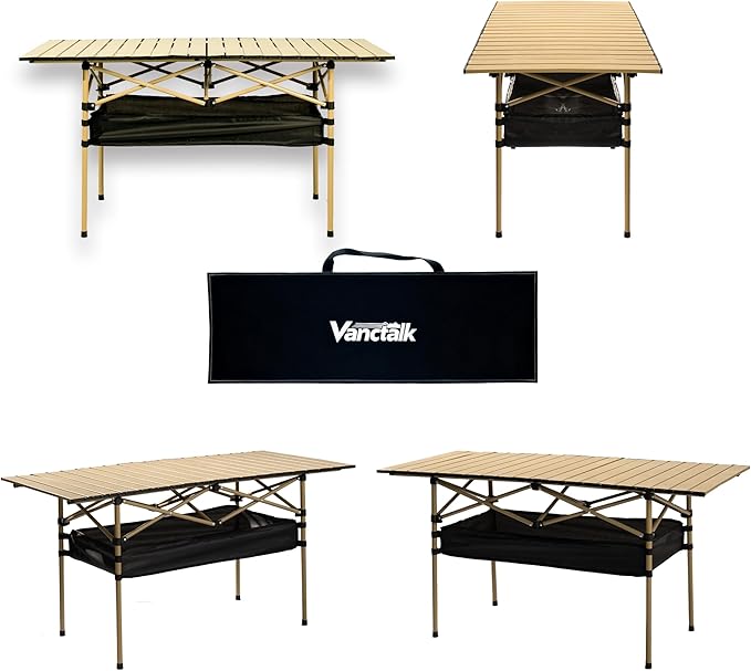 Outdoor Folding Table 7.93LBS Ultralight Camping Table with Built-in Storage &amp Carry Bag 225LBS Heavy Duty Aluminum Tabletop Carbon Steel Frame for Camping Picnic Beach BBQ